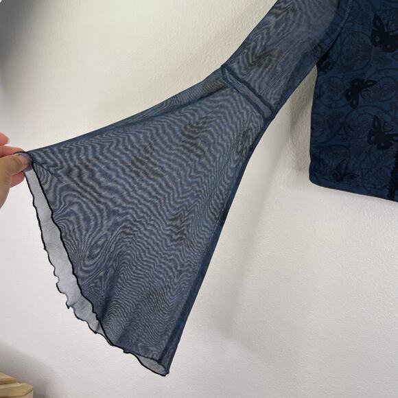 Tim Burton's Corpse Bride Romwe Black Blouse sheer butterfly Medium Whimsigoth - Picture 6 of 15